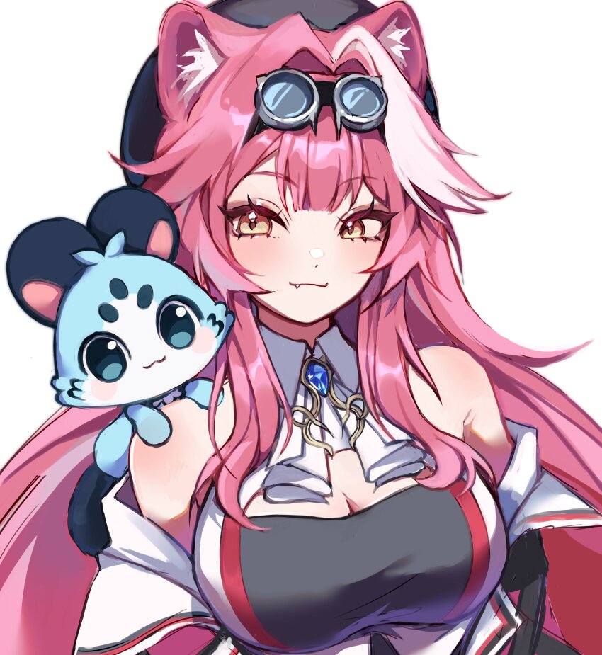 1girl, :3, absurdres, animal_ear_fluff, animal_ears, bare_shoulders, breasts, chattino_(raora_panthera)