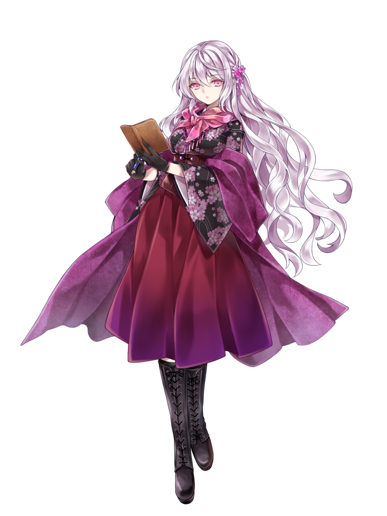 1girl, black_boots, black_gloves, boots, dairoku_ryouhei, floral_print, flower, full_body