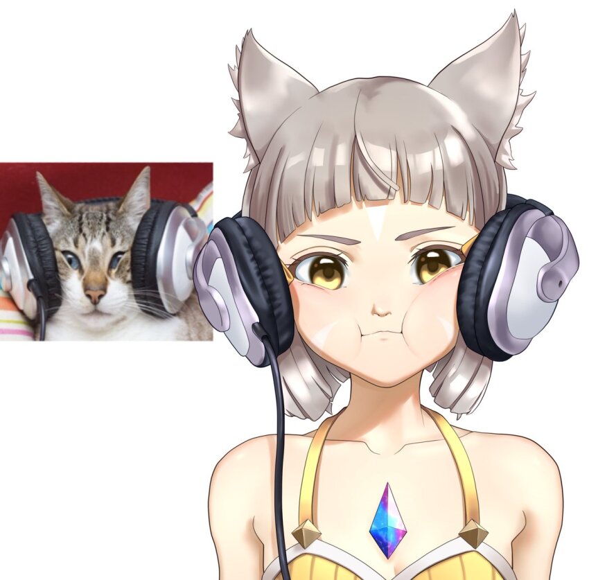 1girl, animal_ear_fluff, animal_ears, arched_bangs, bare_shoulders, cat, cat_ears, cat_girl