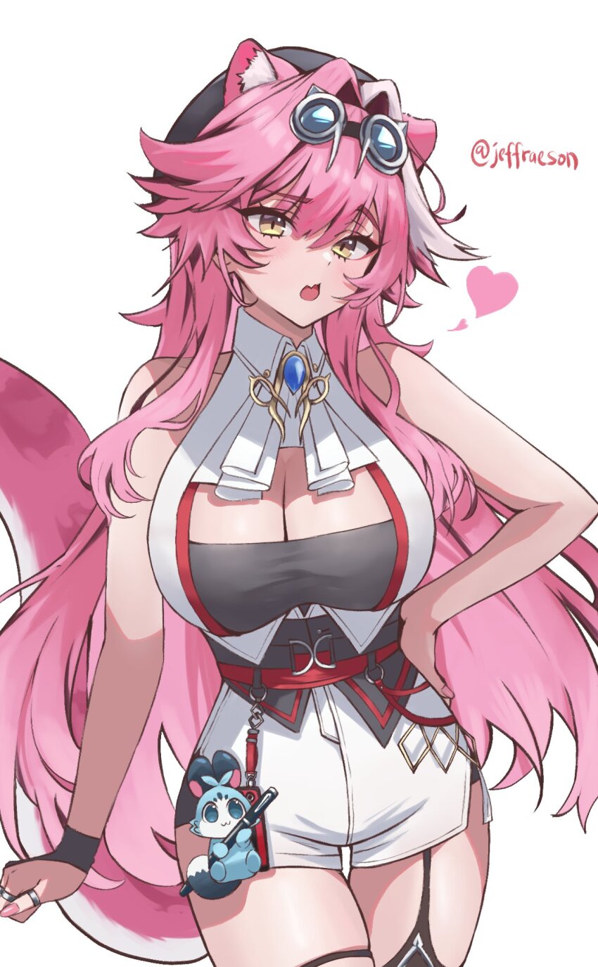 1girl, animal_ear_fluff, animal_ears, blush, breasts, chattino_(raora_panthera), cleavage, fang