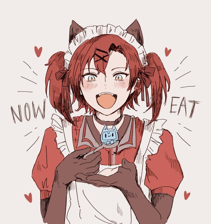 1boy, animal_ears, apron, black_choker, black_gloves, blush, cat_ears, choker