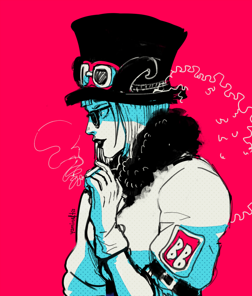 1girl, artist_name, belo_betty, bob_cut, cigarette, commentary, english_commentary, gloves