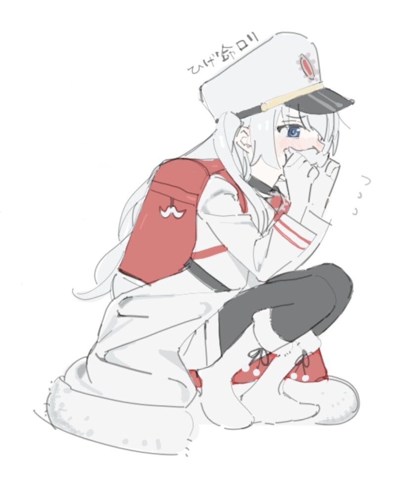 1girl, adjusting_hair, anzaiteru_099, backpack, bag, bag_charm, black_pantyhose, blue_archive