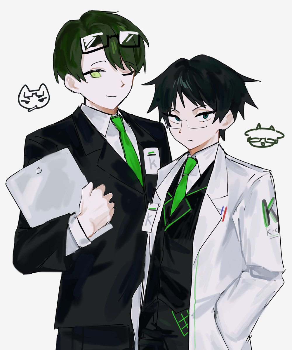 2boys, black_hair, blue_eyes, closed_mouth, coat, cosplay, costume_switch, dongrang_(project_moon)