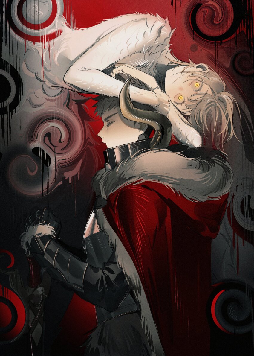 1boy, 1girl, absurdres, alternate_universe, armor, body_fur, brother_and_sister, chimera