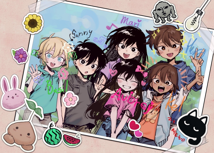 2girls, 3boys, basil_(headspace)_(omori), basil_(omori), black_eyes, black_hair, blonde_hair, blue_eyes