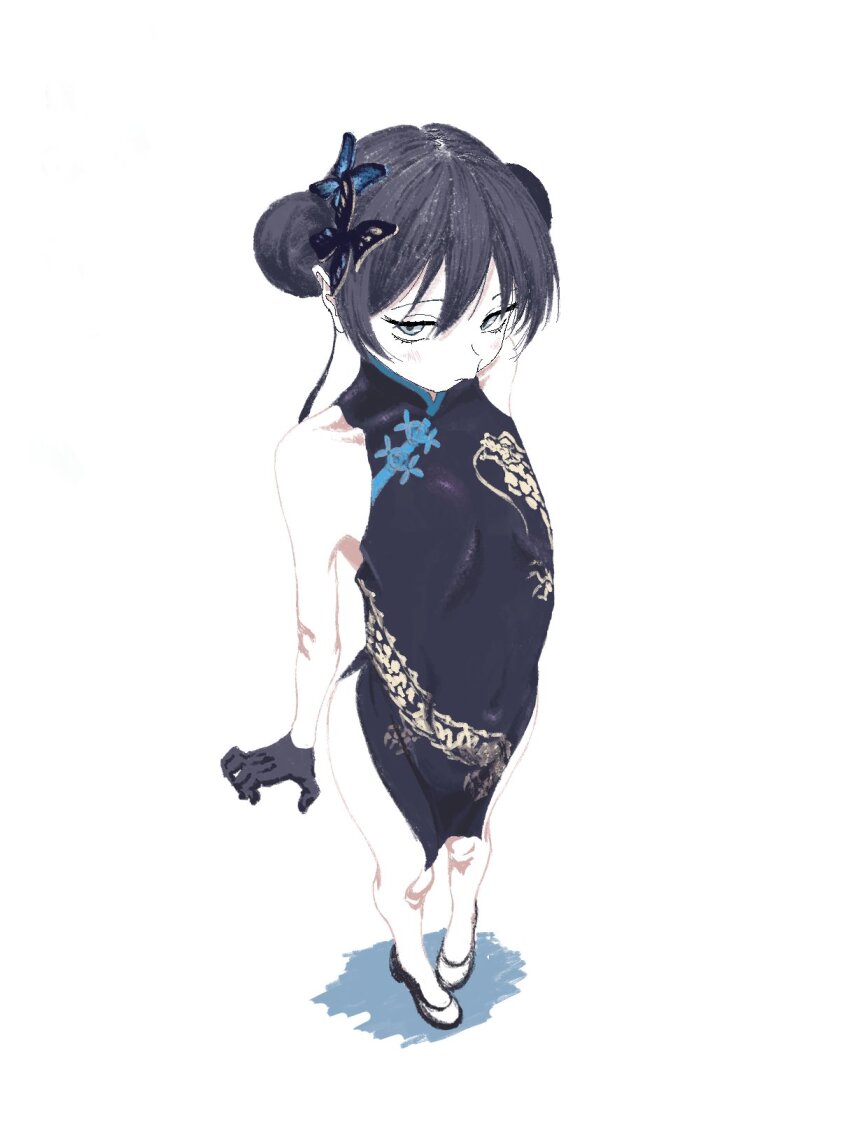 1girl, black_dress, black_hair, blue_archive, blush, breasts, china_dress, chinese_clothes