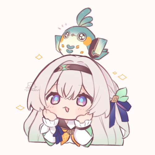 1girl, 7mb_yut, animalization, black_hairband, blush, bow, chestnut_mouth, chibi