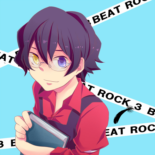 1boy, alphonse_michel, apron, bemani, black_hair, book, feathers, glasses