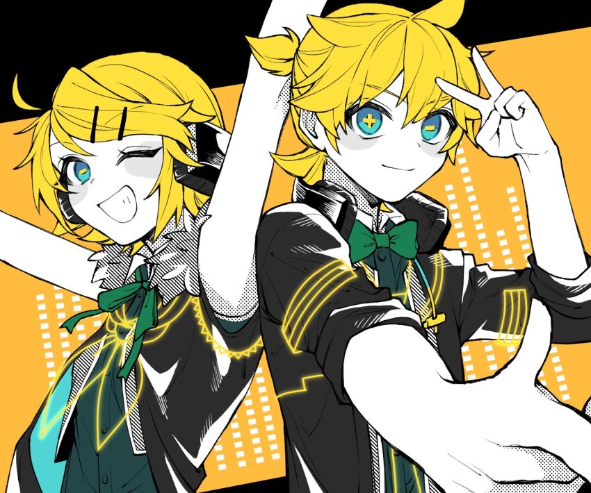 +_-, 1boy, 1girl, ahoge, aqua_eyes, black_jacket, blonde_hair, blush_stickers