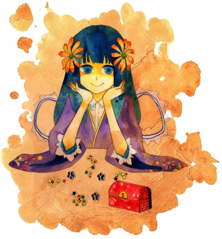 1girl, bad_id, bad_pixiv_id, blue_eyes, blue_hair, box, chiyo_(fragile), female_focus