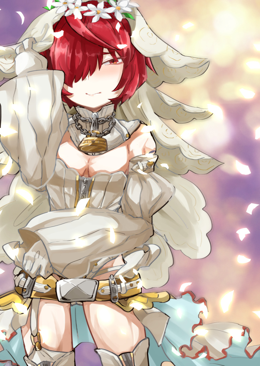 1boy, blush, chain, closed_mouth, cosplay, crossdressing, crossdressing_(mtf), detached_sleeves