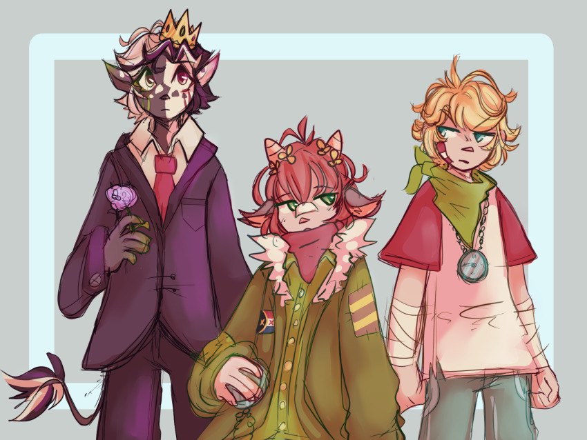 1other, 2boys, adapted_costume, ahoge, allium_(flower), androgynous, animification, blonde_hair