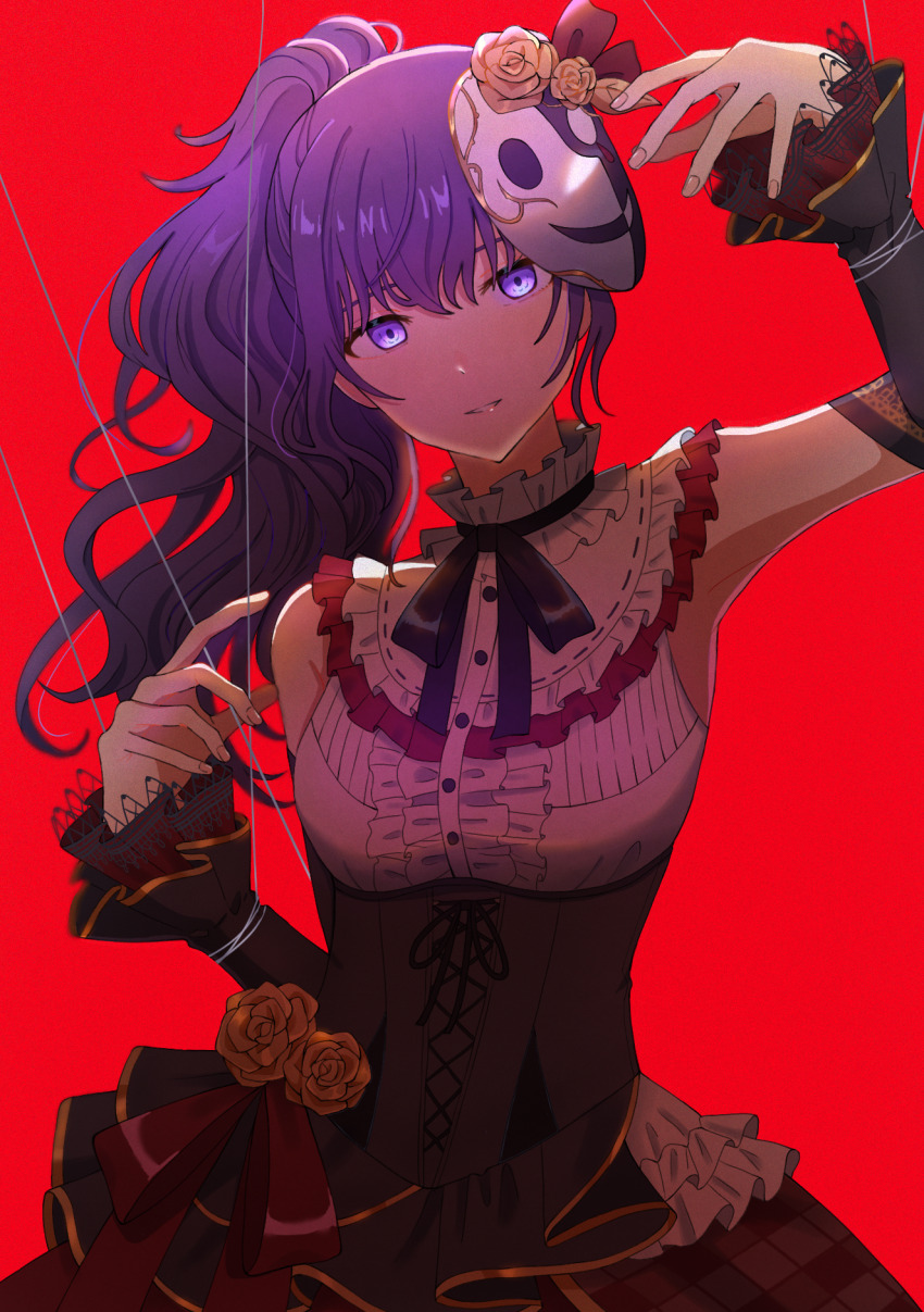 1girl, 25-ji_nightcord_de._(project_sekai), aose_(aose_pp), arm_up, asahina_mafuyu, breasts, buttons, corset