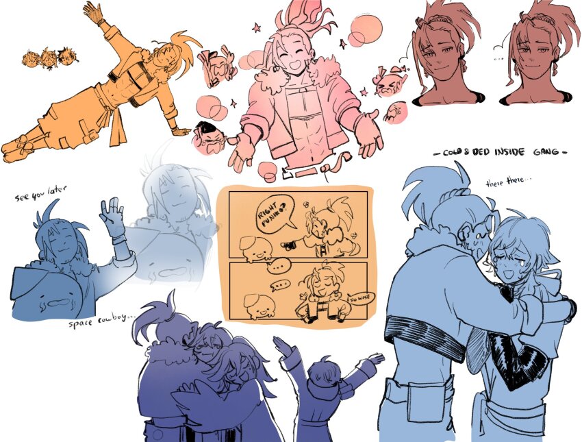 ..., 6+boys, abs, arms_up, baggy_pants, banzoin_hakka, banzoin_hakka_(1st_costume), beard_stubble