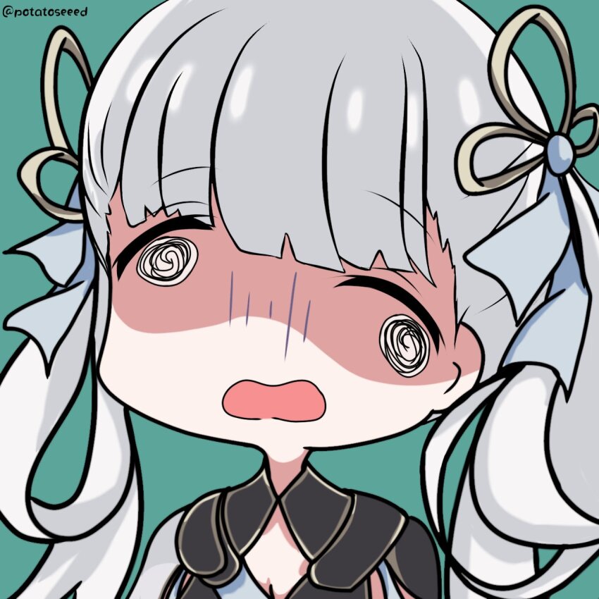 1girl, @_@, aoyama_yoshino, bocchi_the_rock!, bow, chibi, gotoh_hitori, grey_hair