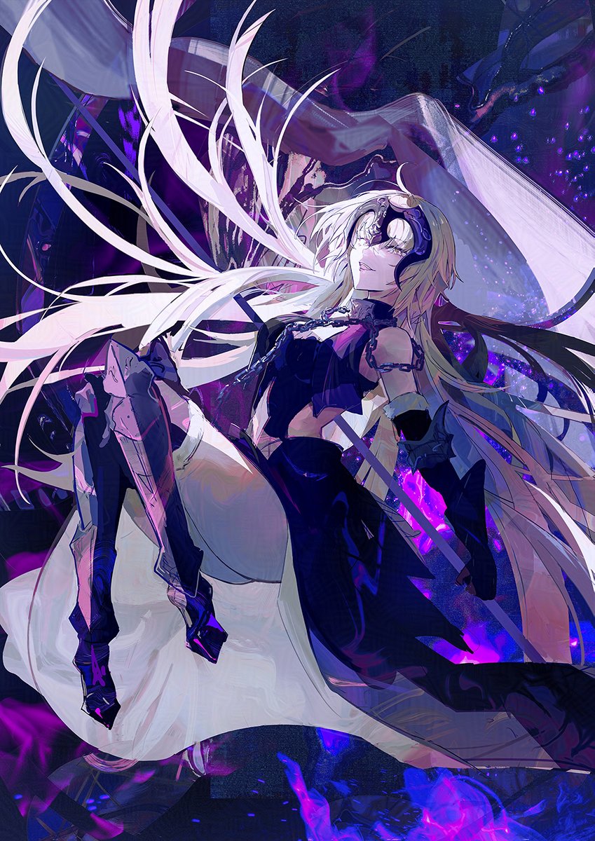 1girl, ahoge, armor, armored_boots, armored_dress, black_dress, boots, chain