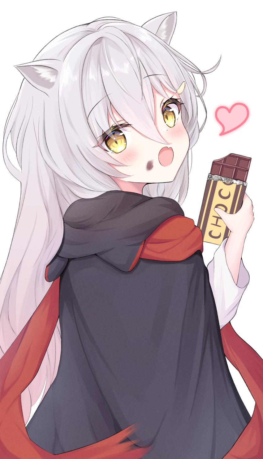 1girl, absurdres, animal_ear_fluff, animal_ears, blush, chocolate, hair_between_eyes, hair_ornament