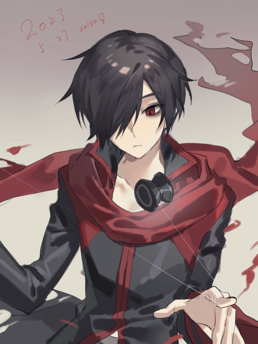 1boy, 2023, bags_under_eyes, black_coat, brown_hair, coat, commentary, dated