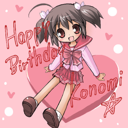 black_hair, brown_eyes, brown_footwear, bubble, happy_birthday, heart, lowres, nakamura_hisashi