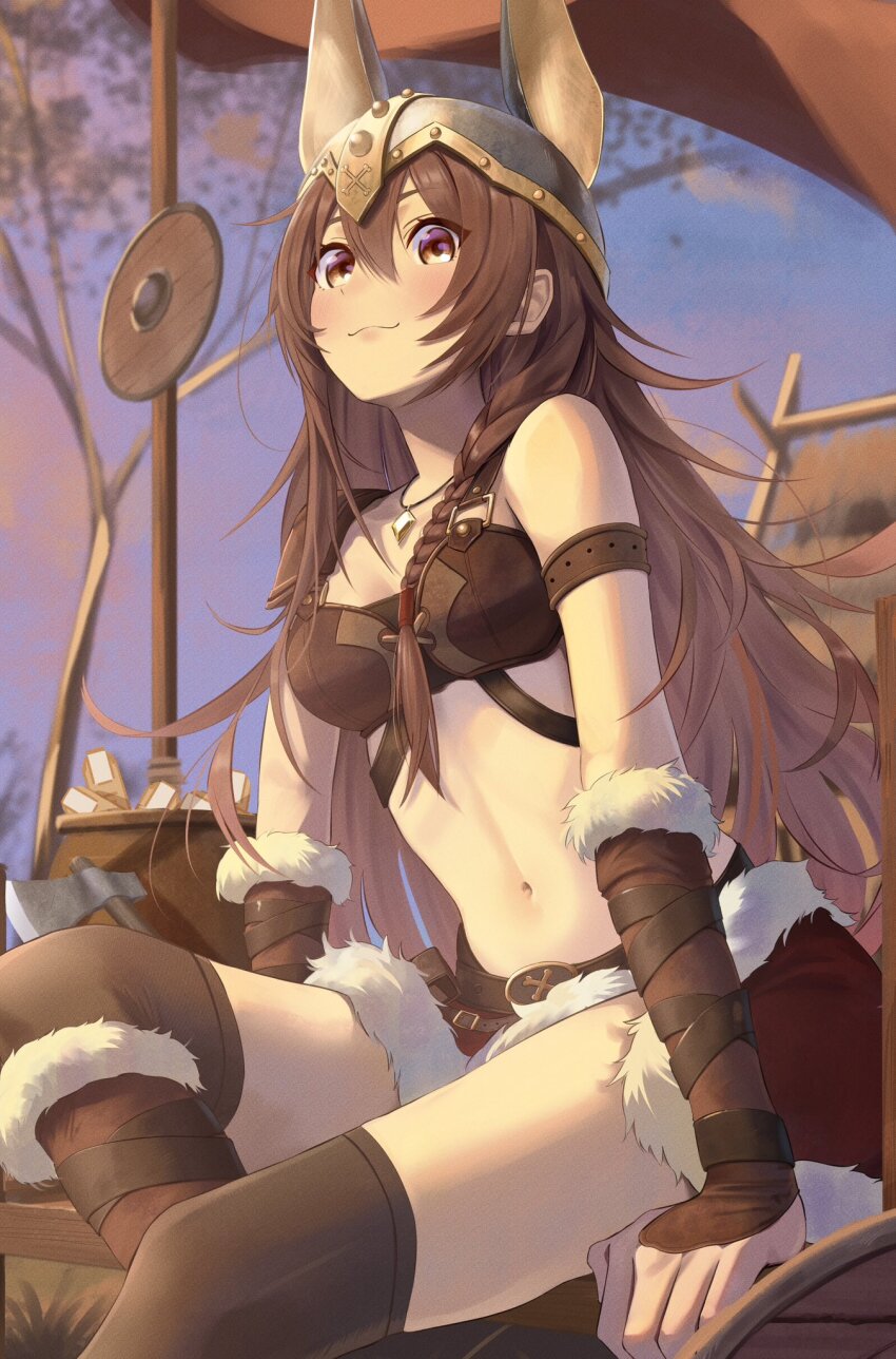 1girl, :3, animal_ear_helmet, animal_helmet, armor, bikini_armor, boots, bracer