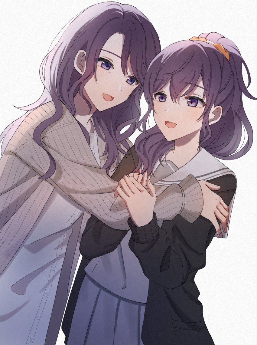 2girls, aose_(aose_pp), asahina_mafuyu, asahina_mafuyu's_mother, cardigan, dress, highres, hug