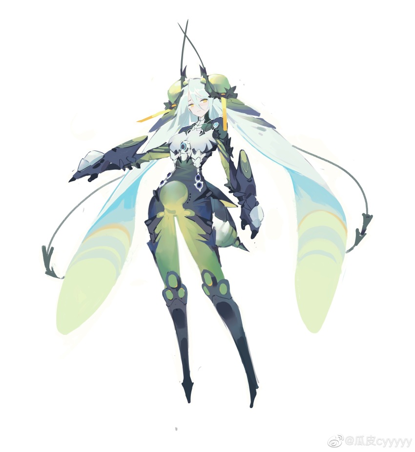 1girl, abdomen_tail, absurdres, aqua_hair, armor, arthropod_girl, artist_name, black_bodysuit