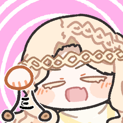 1boy, blonde_hair, blush, closed_eyes, elden_ring, fang, hypnosis, long_hair, lowres, mind_control, miquella_(elden_ring), oldstore, simple_background, smile, trap