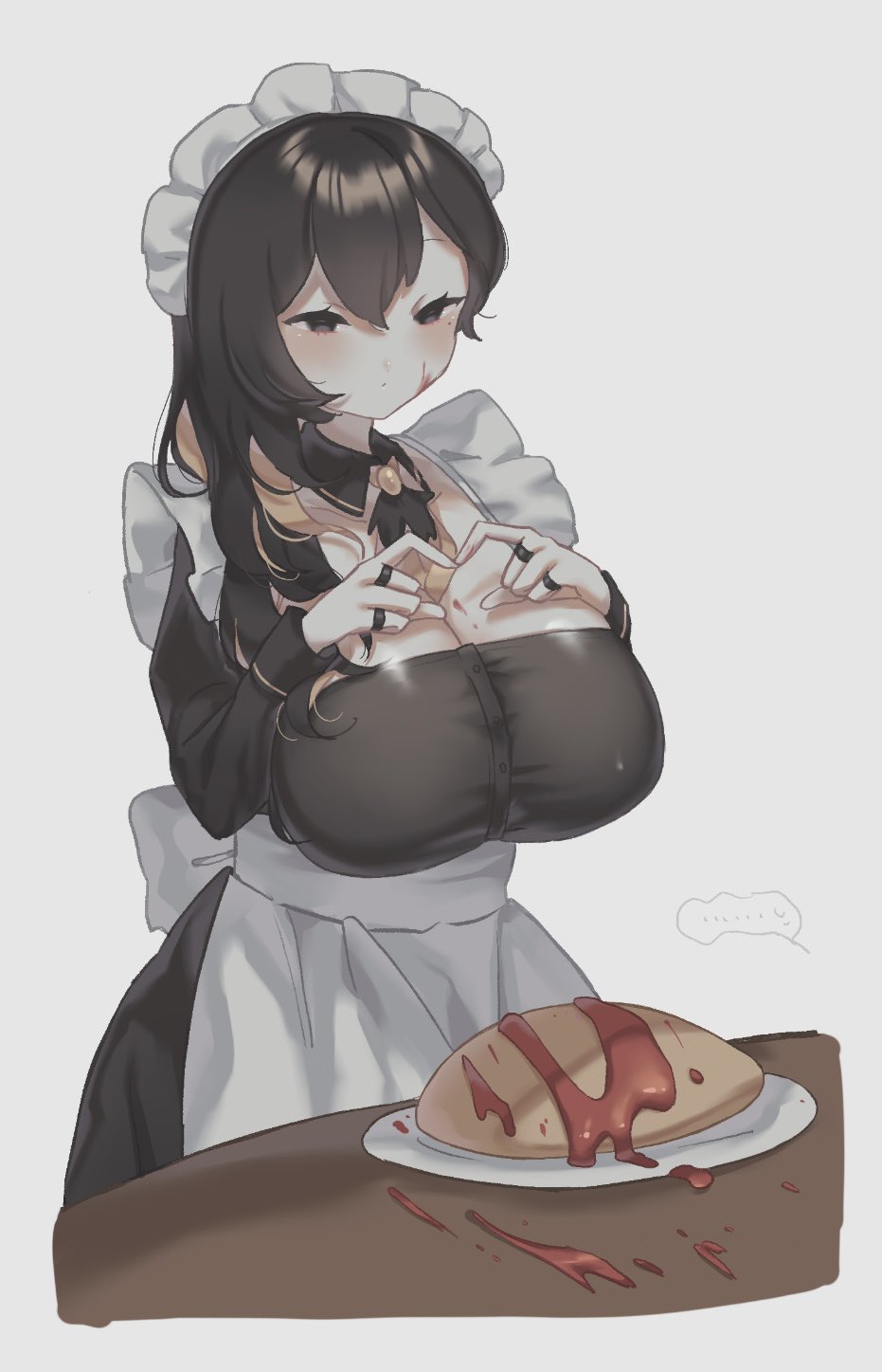 1girl, alternate_breast_size_(larger), ambiguous_red_liquid, binah_(project_moon), black_dress, black_eyes, black_hair, blonde_hair