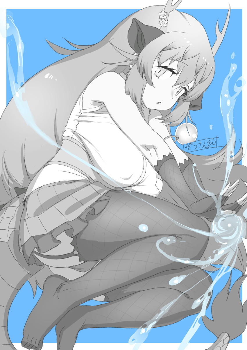 1girl, absurdres, animal_ears, bare_shoulders, blue_dragon_(kemono_friends), breasts, cameltoe, collared_shirt