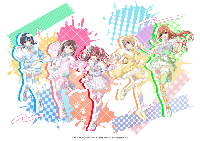 5girls, arisugawa_natsuha, armband, blonde_hair, blue_hair, blue_nails, blush, bow