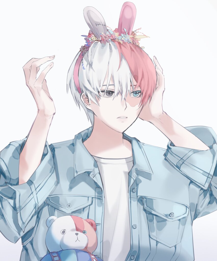 1boy, absurdres, aqua_eyes, blue_jacket, boku_no_hero_academia, burn_scar, green_eyes, hairband