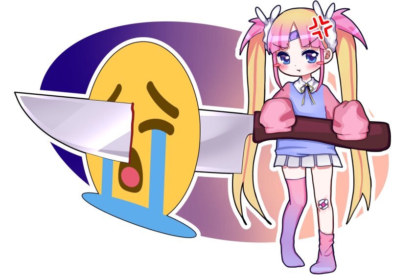 1girl, :t, alternate_costume, anger_vein, angry, artist_self-insert, bandaid, bandaid_on_face