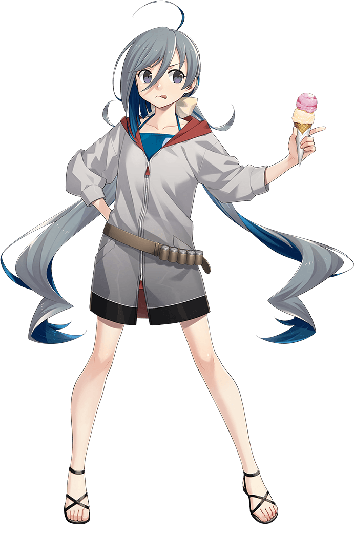 1girl, ahoge, belt, blue_one-piece_swimsuit, casual_one-piece_swimsuit, dress, food, fujikawa