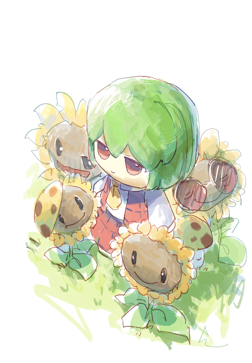 1girl, ascot, crossover, flower, fumo_(doll), ge_dazuo, green_hair, highres