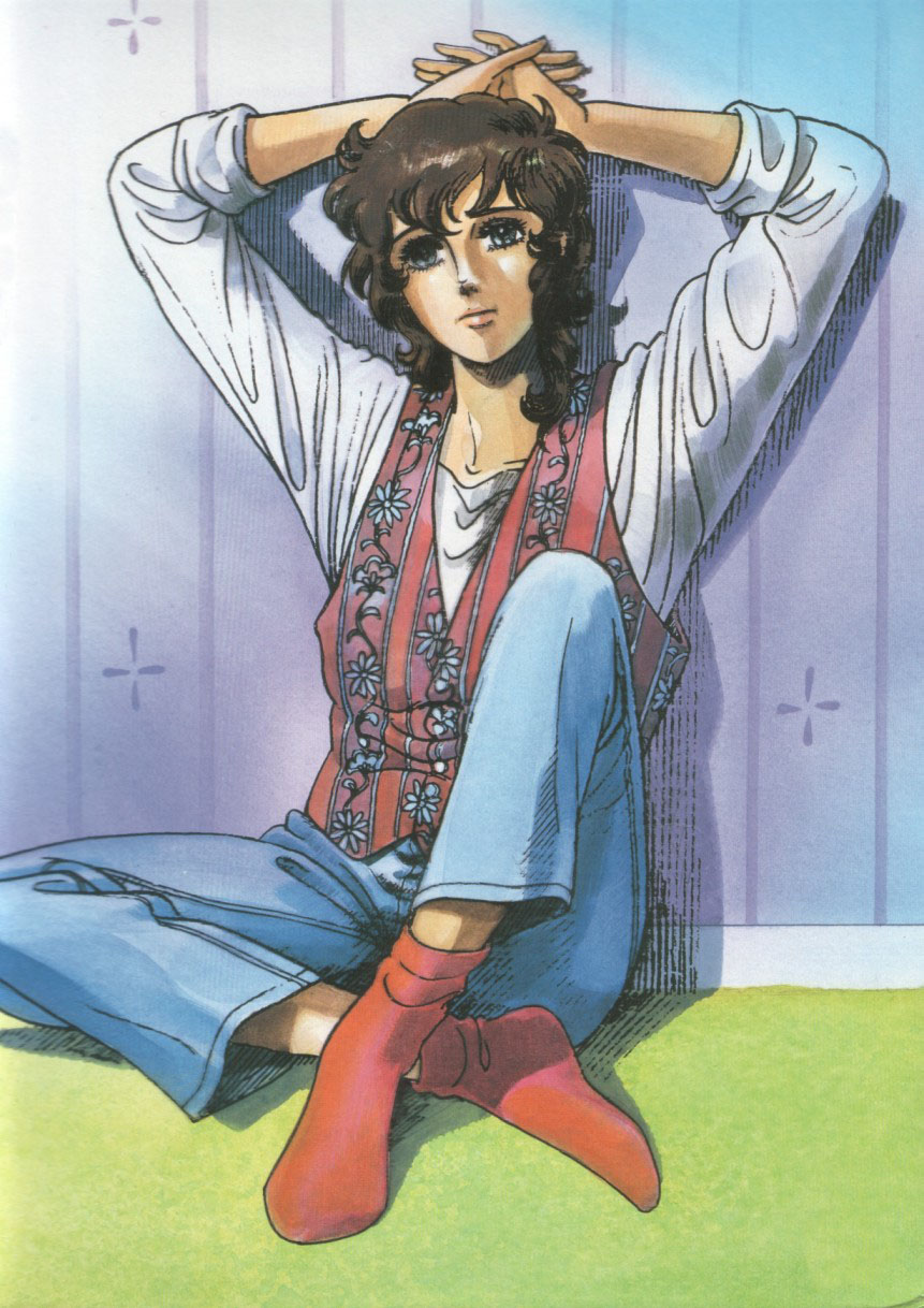 1girl, ace_wo_nerae!, denim, female_focus, highres, jeans, official_art, oka_hiromi