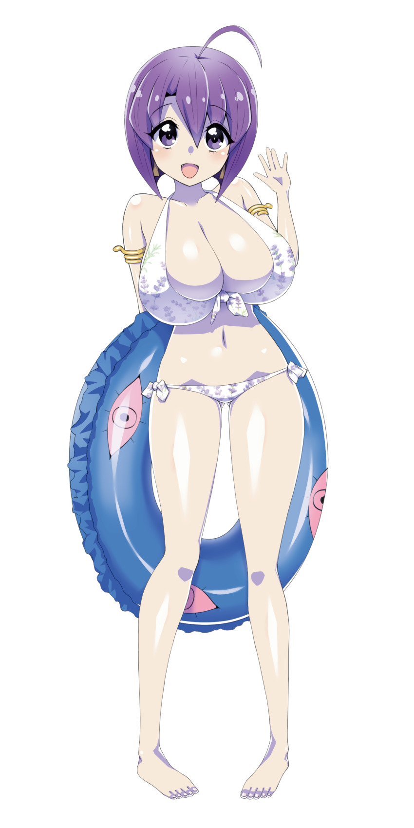 1girl, absurdres, ahoge, bikini, blush, breasts, floral_print, floral_print_bikini