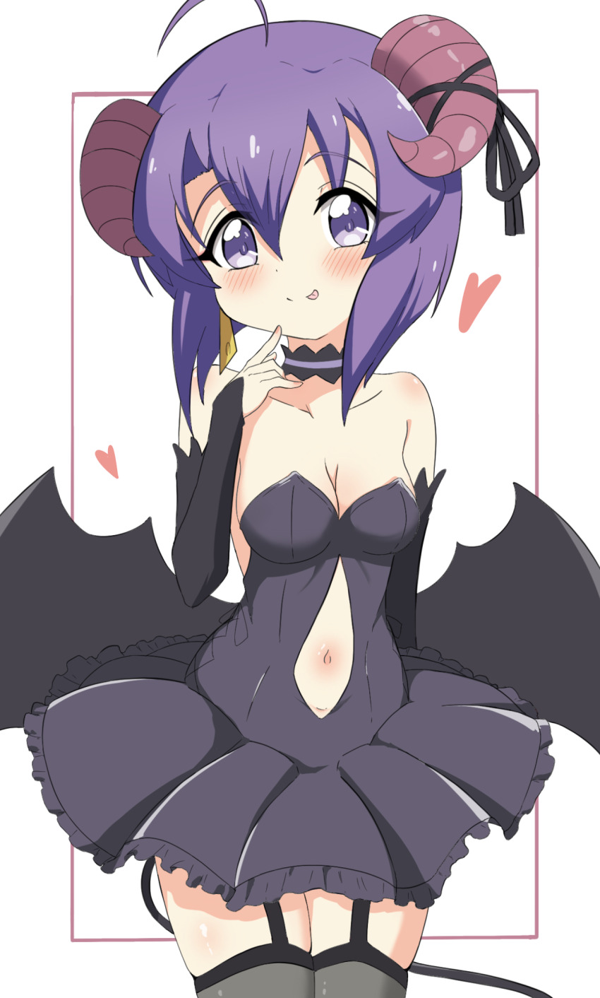 1girl, ahoge, black_dress, black_thighhighs, blush, breasts, choker, cleavage