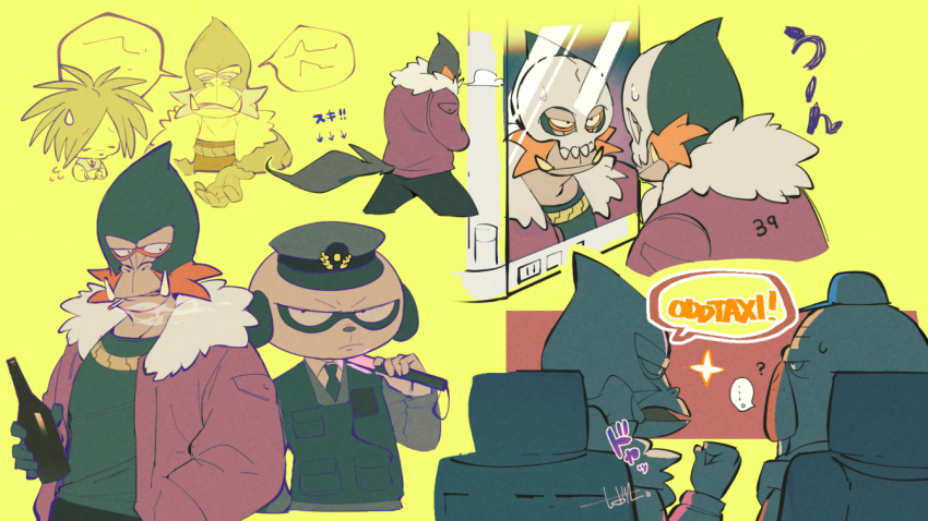 ..., 4boys, ?, animal_ears, animal_nose, baseball_cap, batta1107, black_shirt