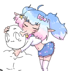 1boy, 1girl, 2024, belly, child, indie_virtual_youtuber, kiss, littlenii