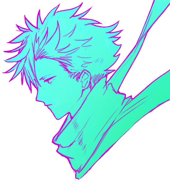 1boy, anaido_(id:invaded), blue_theme, closed_mouth, commentary_request, cropped_torso, expressionless, floating_clothes