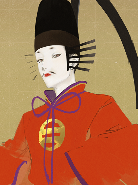 1boy, black_hair, black_hat, brown_eyes, colored_skin, facial_hair, hat, imagawa_yoshimoto_(sengoku_basara)