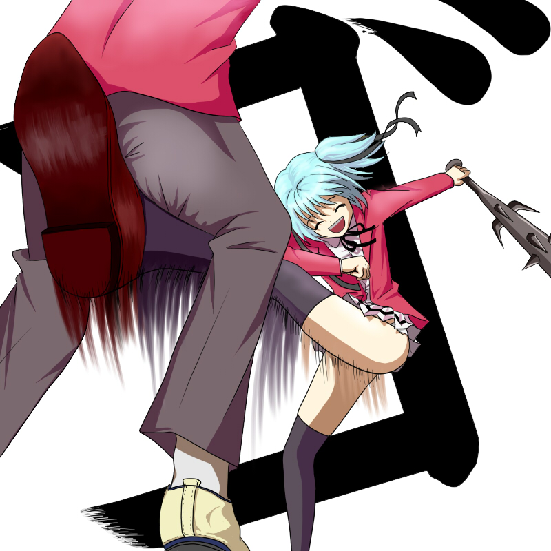 00s, ball_busting, bdsm, blue_hair, bokusatsu_tenshi_dokuro-chan, castration, cbt, club