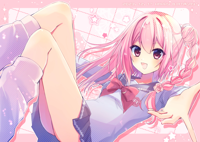 1girl, bow, braid, breasts, cevio, commentary_request, flower, gothloli_dokuro