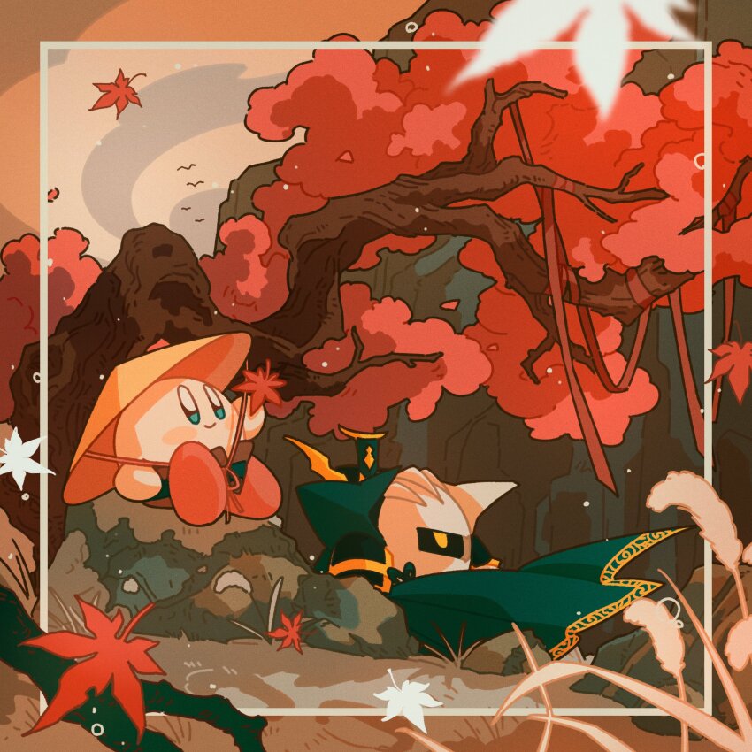 absurdres, autumn_leaves, black_eyes, blush_stickers, bright_pupils, cape, chinese_clothes, falling_leaves