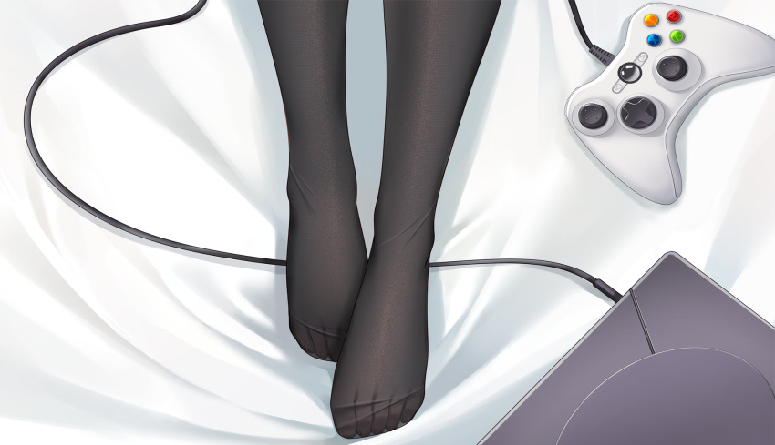 71150521_(user_agrk2888), bed_sheet, cable, controller, danganronpa_(series), danganronpa_2:_goodbye_despair, feet, foot_focus