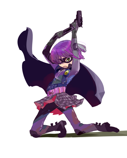 1girl, animification, female_focus, gun, hit-girl, kick-ass, kneeling, rakuchii_(rurituvo), rurituvo, solo, weapon