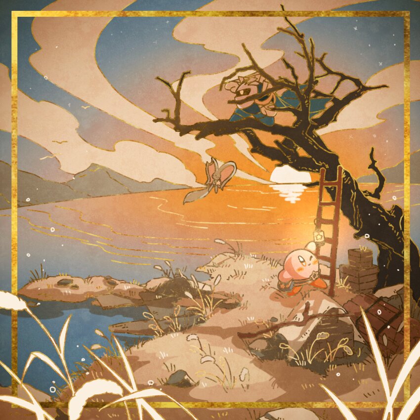 absurdres, black_eyes, blue_cape, blush_stickers, bright_pupils, cape, cloud, elfilin