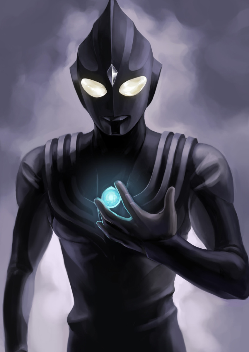 1boy, alien, color_timer, dark_persona, glowing, glowing_eyes, highres, male_focus