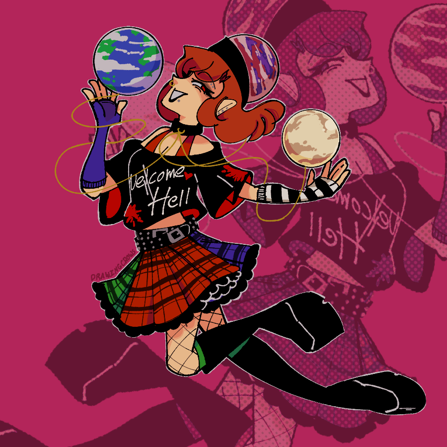 1girl, belt, black_belt, black_boots, black_choker, black_shirt, blue_gloves, boots